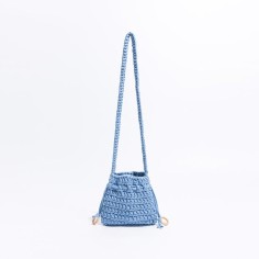 Cotton Rope Knitted Crossbody Small Purse Bag - Blue