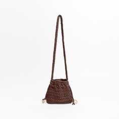 Cotton Rope Knitted Crossbody Small Purse Bag - Brown