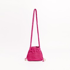 Cotton Rope Knitted Crossbody Small Purse Bag - Hot Pink