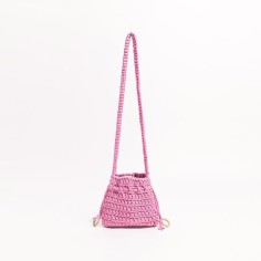 Cotton Rope Knitted Crossbody Small Purse Bag - Pink