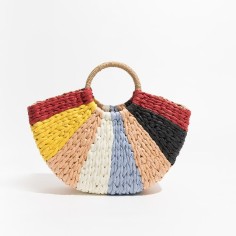 Half Moon Beach Basket Straw Summer Tote Bag - Multicolor