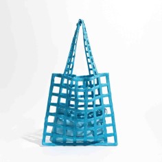 Hollow Mesh Knitted Purse Summer Shoulder Beach Bag - Blue