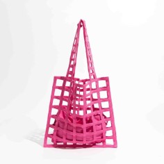 Hollow Mesh Knitted Purse Summer Shoulder Beach Bag - Hot Pink