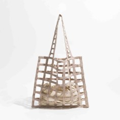 Hollow Mesh Knitted Purse Summer Shoulder Beach Bag - Beige
