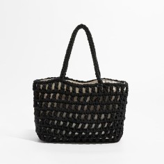 Hollow Out 2 Pcs Fish Net Beach Handbag Bags - Black