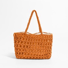 Hollow Out 2 Pcs Fish Net Beach Handbag Bags - Orange