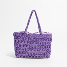 Hollow Out 2 Pcs Fish Net Beach Handbag Bags - Purple