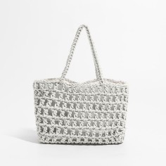 Hollow Out 2 Pcs Fish Net Beach Handbag Bags - White