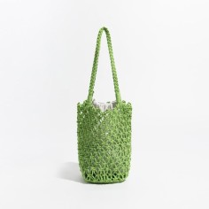 Casual Hollow Out 2 Pcs Set Purse Women Handwoven Shoulder Bucket Bags - Green
