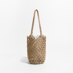 Casual Hollow Out 2 Pcs Set Purse Women Handwoven Shoulder Bucket Bags - Khaki