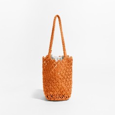 Casual Hollow Out 2 Pcs Set Purse Women Handwoven Shoulder Bucket Bags - Orange