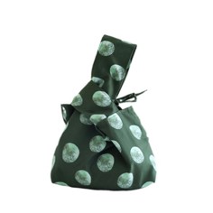 Cute Mini Japanese Wrist Knot Dot Decorated Lunch Washable Day Bags - DarkGreen