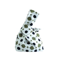 Cute Mini Japanese Wrist Knot Dot Decorated Lunch Washable Day Bags - White