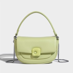 Top Handle Vegan Leather Crossbody Chain Saddle Bag - Green