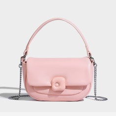 Top Handle Vegan Leather Crossbody Chain Saddle Bag - Pink