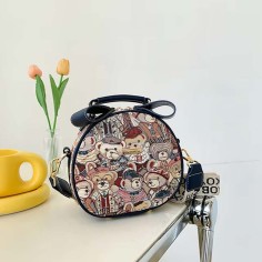Oblique Messenger Zipper Crossbody Kawaii Bear Pattern Bag - Blue