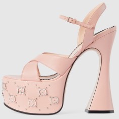 Peep Toe Cross Straps Platforms Rhinestones Ankle Buckle Straps Chunky Heels Sandals - Pink
