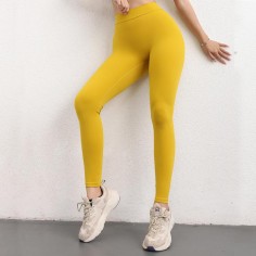 High Waist Sports Solid Color Hip Lifting Running Yoga Gym Leggings Pants - Yellow