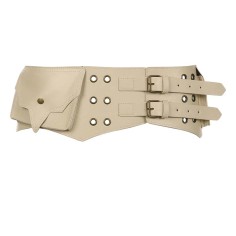 Street Style Punk Goth Rocker Rivet Decorated Buckle Straps Belt Purse Wallet - Beige Faux Leather
