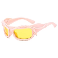 Vintage 2000s Twisted Hip Hop Trendy Streetwear Sunglasses - Pink Yellow
