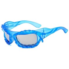 Vintage 2000s Twisted Hip Hop Trendy Streetwear Sunglasses - Blue Silver