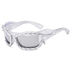 Vintage 2000s Twisted Hip Hop Trendy Streetwear Sunglasses - Silver