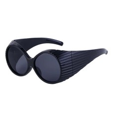 Vintage Round Steampunk Fashion Femme Fatale Sunglasses - Black Frame Gray