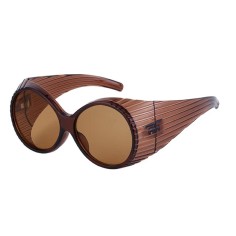 Vintage Round Steampunk Fashion Femme Fatale Sunglasses - Dark Brown Frame Brown