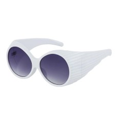Vintage Round Steampunk Fashion Femme Fatale Sunglasses - White Frame Gradient Gray