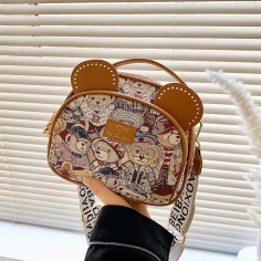 Oblique Straddle Zipper Shoulder Kawaii Bear Pattern Bag - Brown