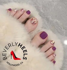 Glossy Press-On Fake Toenails - 24 Pieces - Fuschia and Sparkle