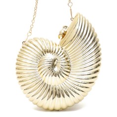 Shiny Acrylic Clutch Novelty Conch shaped Chain Shoulder Bags - Gold Acrylic