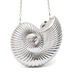 Shiny Acrylic Clutch Novelty Conch shaped Chain Shoulder Bags - Silver Acrylic