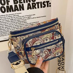 Shoulder Crossbody Zipper Crossbody Kawaii Bear Pattern Versatile Chest Bag- Blue