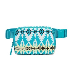 American Native Pattern Cute Large Capacity Waist  Adjustable Strap Crossbody Belt Bag - Aqua Blue  Polyester