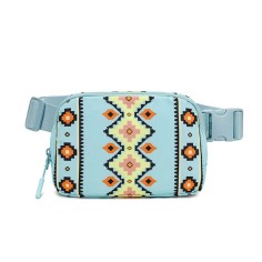 American Native Pattern Cute Large Capacity Waist  Adjustable Strap Crossbody Belt Bag - Ice Blue Polyester