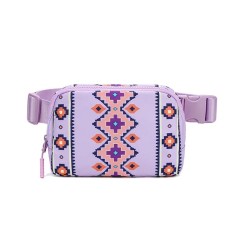 American Native Pattern Cute Large Capacity Waist  Adjustable Strap Crossbody Belt Bag - Lavender Polyester