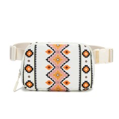 American Native Pattern Cute Large Capacity Waist  Adjustable Strap Crossbody Belt Bag - White Polyester