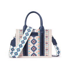 Multi-functional Designer Native American Pattern Print Tote Small Crossbody Handbag - Blue Polyester