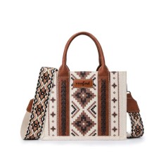 Multi-functional Designer Native American Pattern Print Tote Small Crossbody Handbag - Coffee Polyester