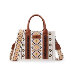 Multi-functional Designer Native American Pattern Print Tote Small Crossbody Handbag - Yellow Polyester