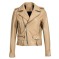 Rivet Decorated Genuie Leather Classic Motorcycle Biker Jackets - Beige
