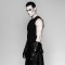 Steampunk Black Locomotive Long Gothic Fashion Rock Rivets Mesh with Vegan Leather Coated Male Rivet Gloves - Black