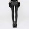 Elastic Waistband Flowers Embroidery Leggings Vintage Gothic Embossed Mesh Lace Pants - Black