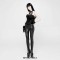 Elastic Waistband Flowers Embroidery Leggings Vintage Gothic Embossed Mesh Lace Pants - Black