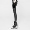 Elastic Waistband Flowers Embroidery Leggings Vintage Gothic Embossed Mesh Lace Pants - Red