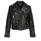 Button Decorated Genuie Leather Short  Coats Belts Motorcycle Biker Jackets - Black