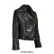 Button Decorated Genuie Leather Short  Coats Belts Motorcycle Biker Jackets - Black