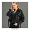 Button and Zip Decorated Genuie Leather Short Coats Belts Motorcycle Biker Jackets - Champagne
