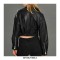 Button and Zip Decorated Genuie Leather Short Coats Belts Motorcycle Biker Jackets - Champagne